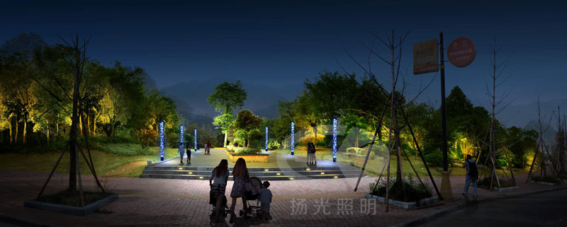 園林廣場夜景照明設計效果圖一